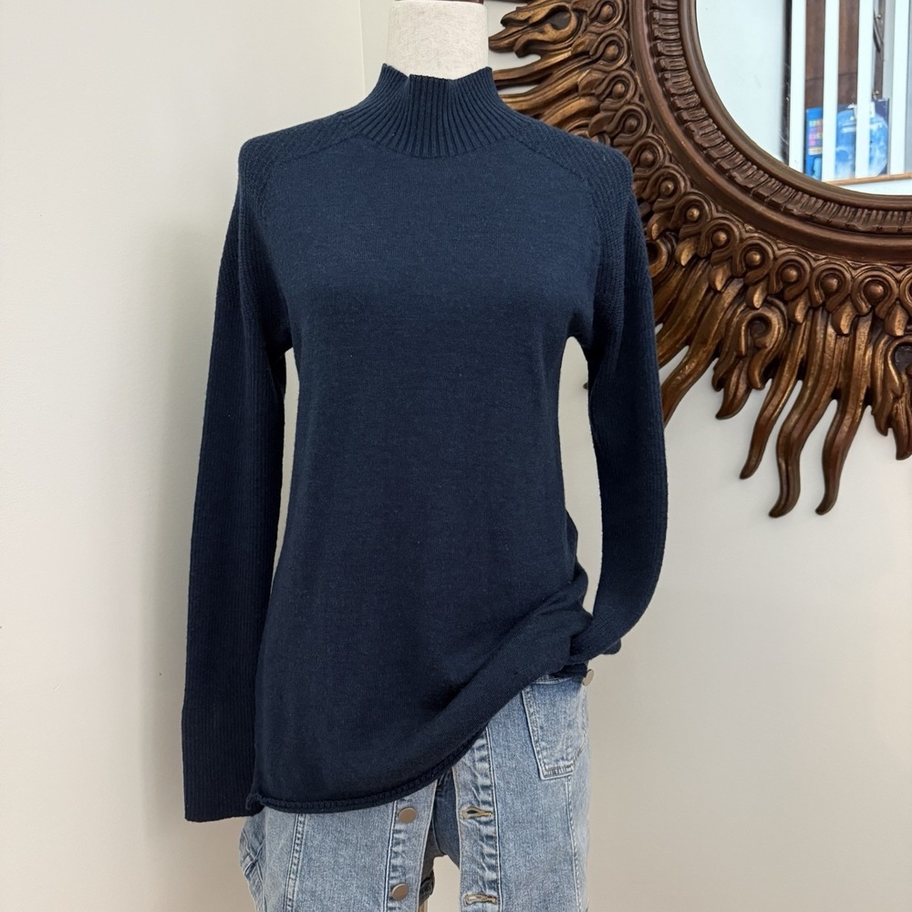 Sweaty Betty Small Merino Wool Mock Neck Sweater Navy Tunic Made England‎ F/W